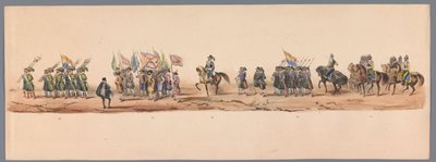 Procesión histórica en el segundo centenario de la Universidad de Ciencias Aplicadas de Utrecht, 1836 (lámina 9) Acercamiento de los ejércitos holandeses a Ostende, 3 de julio de 1600, el día después de la victoria en Nieuwpoort; según la representación di de Victor Adam