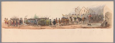 Procesión histórica en el segundo centenario de la Universidad de Ciencias Aplicadas de Utrecht, 1836 (lámina 10) Acercamiento de los ejércitos holandeses a Ostende, 3 de julio de 1600, el día después de la victoria en Nieuwpoort; según la presentación dis de Victor Adam