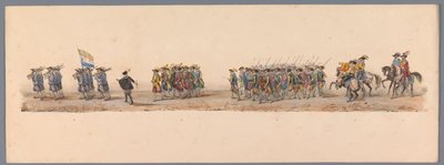 Procesión histórica en el segundo centenario de la Universidad de Ciencias Aplicadas de Utrecht, 1836 (lámina 4) Acercamiento de los ejércitos holandeses a Ostende, 3 de julio de 1600, el día después de la victoria en Nieuwpoort; según la representación di de Victor Adam