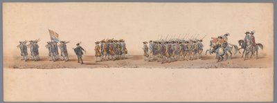Procesión histórica en el segundo centenario de la Universidad de Ciencias Aplicadas de Utrecht, 1836 (lámina 4) Acercamiento de los ejércitos holandeses a Ostende, 3 de julio de 1600, el día después de la victoria en Nieuwpoort; según la representación di de Victor Adam
