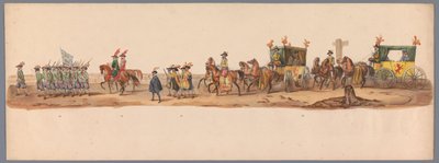 Procesión histórica en el segundo centenario de la Universidad de Ciencias Aplicadas de Utrecht, 1836 (lámina 6) Acercamiento de los ejércitos holandeses a Ostende, 3 de julio de 1600, el día después de la victoria en Nieuwpoort; según la representación di de Victor Adam