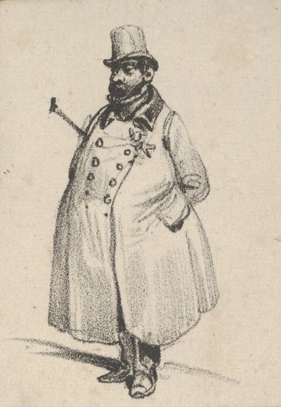 Hombre con abrigo y sombrero con un bastón bajo el brazo de Victor Adam