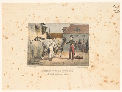 Rekruut verzorgt een paard Conscripto de paciencia y tuétano en los huesos (título sobre objeto) Escenas militares (título de la serie) Escenas militares (título de la serie) de Victor Adam