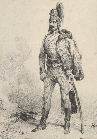 Soldado de pie con su chaqueta en un hombro de Victor Adam