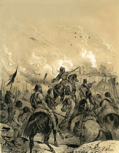 Los galos tomaron Roma tras la batalla de Allia en 390. Grabado de Victor Adam (1801-1866) en el libro "Francia en la Edad Media" publicado por los hermanos Ardant a mediados del siglo XIX. de Victor Adam