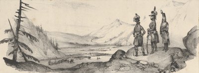Tres soldados en un paisaje, mediados del siglo XIX de Victor Adam