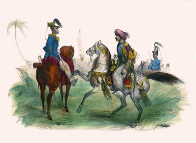 Dos oficiales en Argel. En “” Album Grotesque, Choices of Outstanding Types”, ilustraciones por Victor Adam, París, circa 1850. de Victor Adam