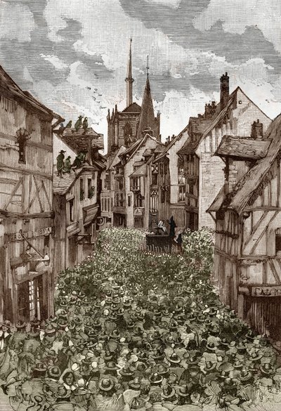 Affaire des possedes de Loudun (demonios de Loudun) hacia 1630: caza de brujas, el sacerdote francés Urbain Grandier (1590-1634) que supuestamente hizo un pacto con el diablo y acusa de haber embrujado a monjas, es quemado en la carnicería - (Urbain Grandi de Victor Armand Poirson