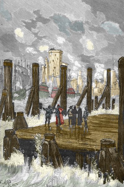 Asedio de la Rochelle (1627-1628): "El cardenal de Richelieu (1585-1642) en la presa de La Rochelle, durante el asedio de la ciudad, place d