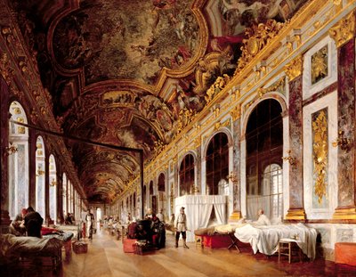 El Salón de los Espejos en Versalles utilizado como hospital militar para atender a los prusianos heridos en 1871 de Victor Buchereau