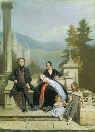 Henry Granville Fitzalan Howard con Minna Lyons y sus tres hijos mayores, 1845 de Victor Dartiguenave
