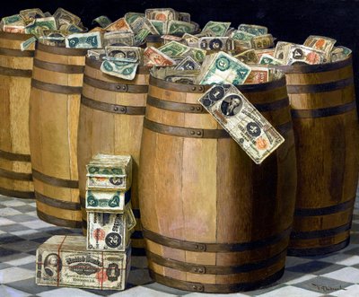 Barriles de dinero, c.1897 (óleo sobre lienzo) de Victor Dubreuil
