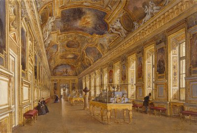 Vista de la gran galería de Apolón en el Museo del Louvre (óleo sobre lienzo) de Victor Duval