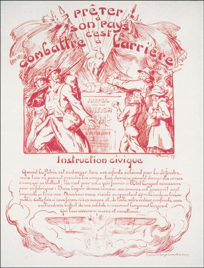 Prestar a tu país es luchar detrás - Educación Cívica. Cartel de guerra de Victor Emile Prouve