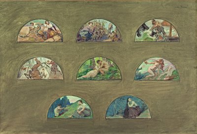Boceto para el comedor del Hôtel de Ville de París: Les nourritures - Les plaisirs - Les sens (enjutas semicirculares), entre 1891 y 1892 (óleo sobre lienzo) de Victor Emile Prouve
