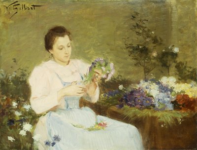 Arreglando flores para un ramo de primavera de Victor Gabriel Gilbert