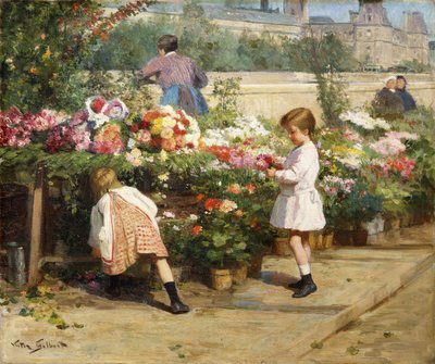 El mercado de flores junto al Sena de Victor Gabriel Gilbert