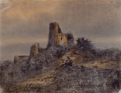 Vista de las ruinas del castillo de Arques la Bataille (Arques-la-Bataille) Dibujo de Victor Hugo (1802-1885) Siglo XIX Dim 17,4x22 cm Marsella, Chateau Borely, Museo de Artes Decorativas, Loza y Moda de Victor Hugo