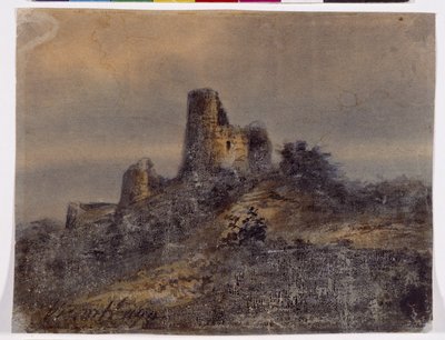 Vista de las ruinas del castillo de Arques la Bataille (Arques-la-Bataille) Dibujo de Victor Hugo (1802-1885) Siglo XIX Dim 17,4x22 cm Marsella, Chateau Borely, Museo de Artes Decorativas, Loza y Moda de Victor Hugo