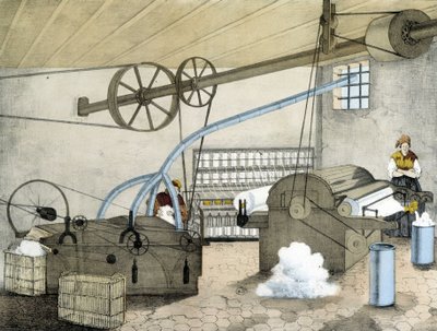 Hilado mecánico - litografía de Janson. Siglo XIX. de Victor Janson