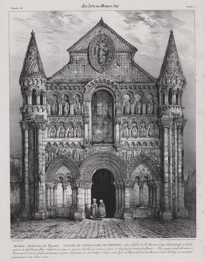 Fachada románica de la Iglesia de Notre Dame la Grande, Poitiers, Francia de Victor Jean Baptiste (after) Petit