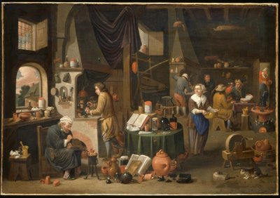 Interior con alquimista y asistentes de Victor Mahu