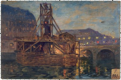 Les travaux du métropolitain au pont Saint-Michel en 1906, en 11-1906 (óleo sobre madera) de Victor Marec