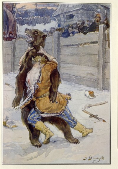 Pelea de osos en la época del Zar Feodor I Ivanovich de Rusia (o Theodore I Ionovich de Victor Mikhailovich Vasnetsov