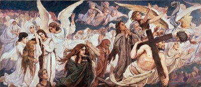 Devant le Paradis (Parte gauche) - Antes del paraíso (parte izquierda) - Pintura de Viktor Mikhaylovich Vasnetsov (1848-1926), óleo sobre lienzo de Victor Mikhailovich Vasnetsov