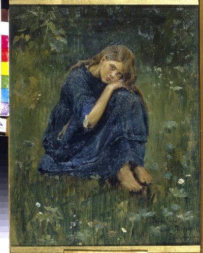 Estudio para Alyonushka (Alyonushka. Estudio). Inspirado en la leyenda tradicional rusa de la hermana Alionouchka y su hermano Ivanouchka. Pintura de Viktor Mikhaylovich Vasnetsov (1848-1926), óleo sobre lienzo de Victor Mikhailovich Vasnetsov