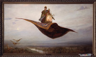 Montando una alfombra voladora - Pintura de Viktor Mikhaylovich Vasnetsov (1848-1926), óleo sobre lienzo de Victor Mikhailovich Vasnetsov