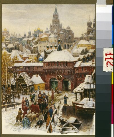 Moscou au 17e siecle (Moscú en el siglo XVII). Oeuvre de Appolinari Mikhaylovich Vasnetsov (1856-1933), litografía. Art russe, fin 19e-debut 20e siecle. Museo de Historia y Reconstrucción de Moscú, Moscou. de Victor Mikhailovich Vasnetsov