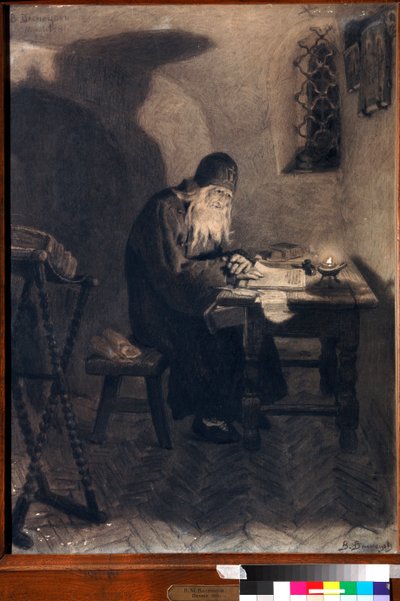 Pimene (Pimen) Ilustración para la ópera Boris Godunov de Aleksandr Pushkin de Victor Mikhailovich Vasnetsov