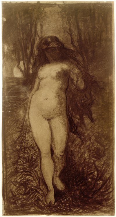 Desnudo femenino en paisaje nocturno con luna llena de Victor Müller