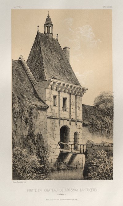 Arquitectura Pintoresca o Monumentos del Siglo XV. y XVI. Siglos: Castillos de Francia de los Siglos XV y XVI: Pl. 48, Puerta del Castillo de Fresnay-Le-Puceux (Calvados) de Victor Petit