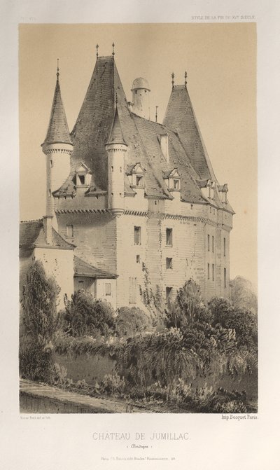 Arquitectura Pintoresca o Monumentos del Siglo XV. y XVI. Siglos: Castillos de Francia de los Siglos XV y XVI: Pl. 51, Château De Jumillac (Dordogne) de Victor Petit