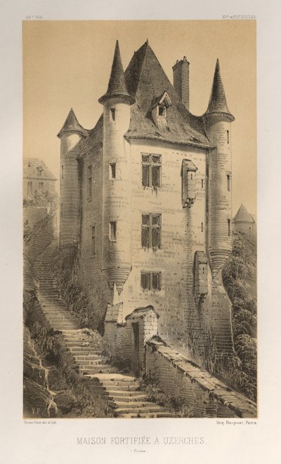 Arquitectura Pintoresca o Monumentos del Siglo XV. y XVI. Siglos: Castillos de Francia de los Siglos XV y XVI: Pl. 60, Casa Fortificada en Uzerches (Corrère) de Victor Petit