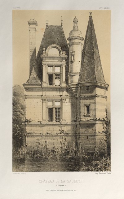 Arquitectura Pintoresca o Monumentos del Siglo XV. y XVI. Siglos: Castillos de Francia de los Siglos XV y XVI: Pl. 64, Château De La Sauloye (Mayenne) de Victor Petit