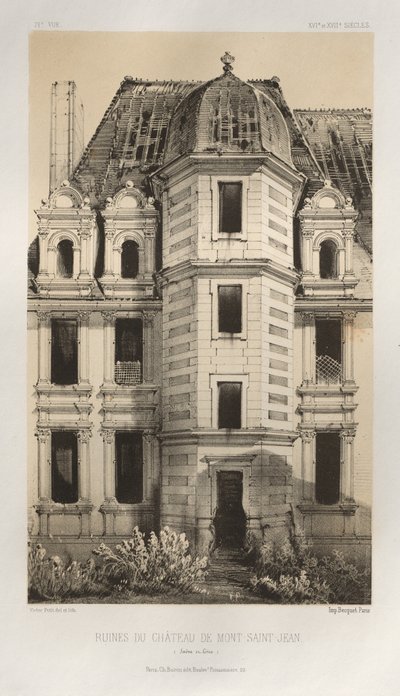 Arquitectura Pintoresca o Monumentos del Siglo XV. y XVI. Siglos: Castillos de Francia de los Siglos XV y XVI: Pl. 71, Ruinas Del Castillo De Mont-Saint-Jean (Saône et Loire) de Victor Petit
