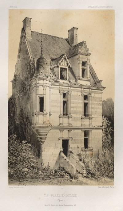 Arquitectura Pintoresca o Monumentos del Siglo XV. y XVI. Siglos: Castillos de Francia de los Siglos XV y XVI: Pl. 79, Le Plessis-Dumée (Yonne) de Victor Petit