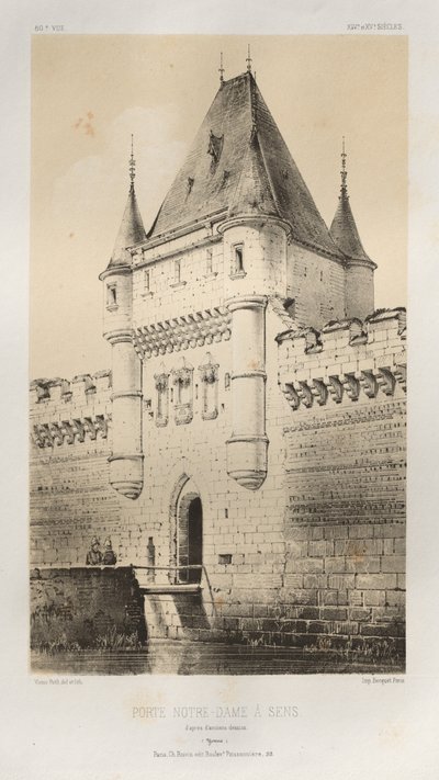 Arquitectura Pintoresca o Monumentos del Siglo XV. y XVI. Siglos: Castillos de Francia de los Siglos XV y XVI: Pl. 80, Porte Notre-Dame en Sens según dibujos antiguos (Yonne) de Victor Petit