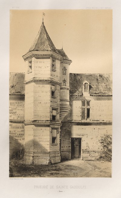 Arquitectura Pintoresca o Monumentos del Siglo XV. y XVI. Siglos: Castillos de Francia de los Siglos XV y XVI: Pl. 87, Priorato de Sainte Gaudulfe (Eure) de Victor Petit