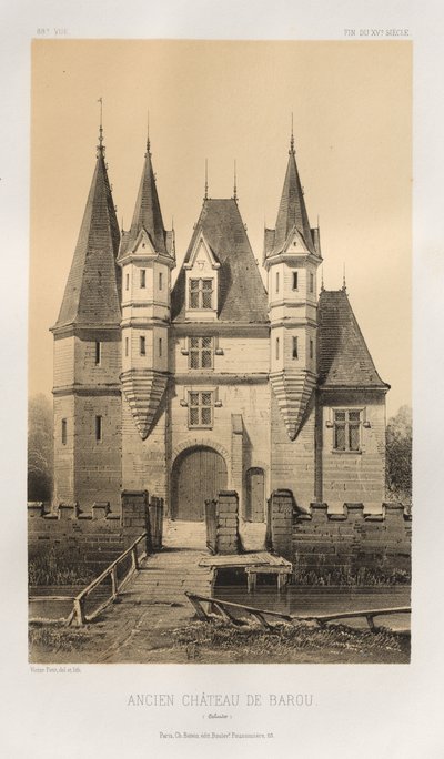 Arquitectura Pintoresca o Monumentos del Siglo XV. y XVI. Siglos: Castillos de Francia de los Siglos XV y XVI: Pl. 88, Antiguo Castillo de Barou (Calvados) de Victor Petit