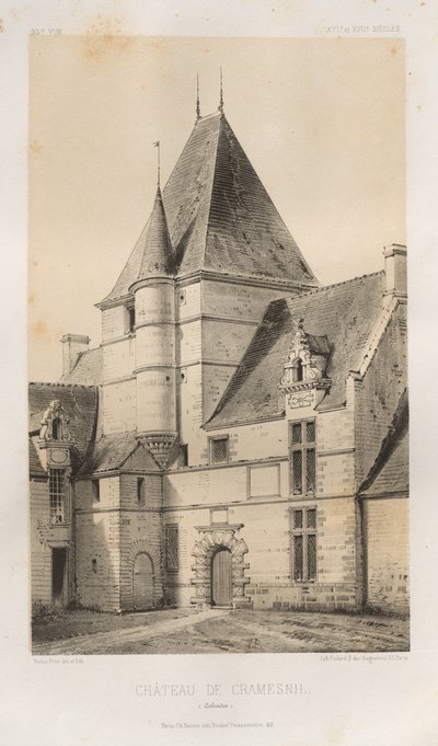 Arquitectura Pintoresca o Monumentos del Siglo XV. y XVI. Siglos: Castillos de Francia de los Siglos XV y XVI: Pl. 93, Château de Cramesnil (Calvados) de Victor Petit