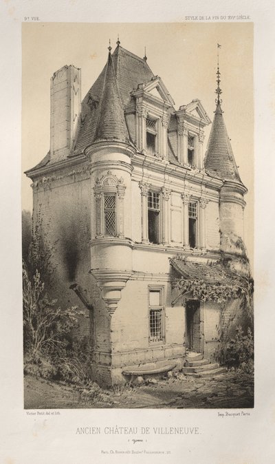 Arquitectura Pintoresca o Monumentos del Siglo XV. y XVI. Siglos: Castillos de Francia de los siglos XV y XVI: Pl. 9, Antiguo Castillo de Villeneuve (Yonne) de Victor Petit