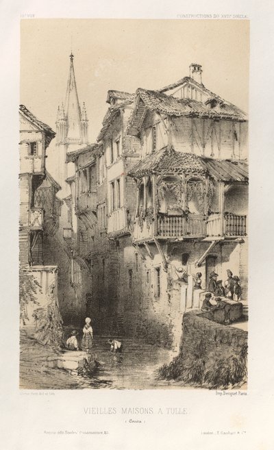 Arquitectura Pintoresca o Monumentos del Siglo XV. y XVI. Siglos: Castillos de Francia de los Siglos XV y XVI: Pl. 10, Casas Viejas en Tulle (Correze) de Victor Petit