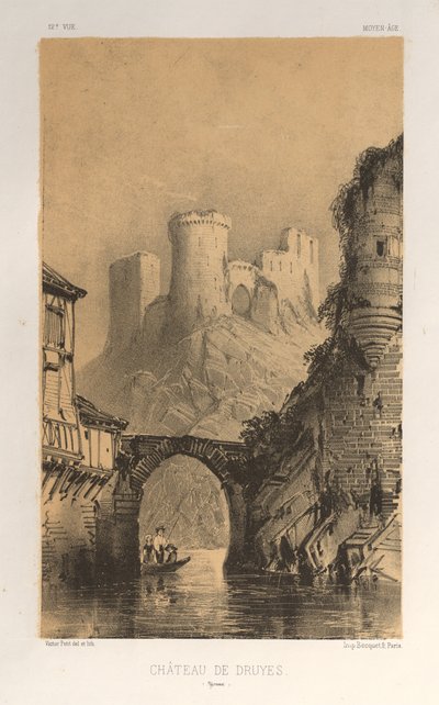 Arquitectura Pintoresca o Monumentos del Siglo XV. y XVI. Siglos: Chateaux De France de los siglos XV y XVI: Pl. 12, Chateau De Druyes (Yonne) de Victor Petit