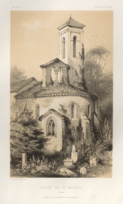 Arquitectura Pintoresca o Monumentos del Siglo XV. y XVI. Siglos: Castillos de Francia de los siglos XV y XVI: Pl.14, Iglesia de San Mauricio (Vienne) de Victor Petit