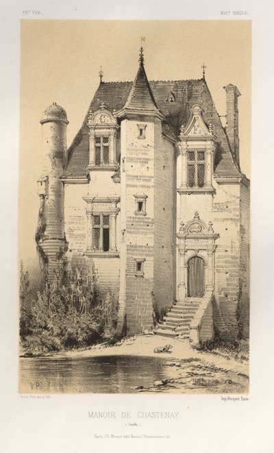 Arquitectura Pintoresca o Monumentos del Siglo XV. y XVI. Siglos: Chateaux De France de los siglos XV y XVI: Pl.15, Manoir De Chastenay (Sarthe) de Victor Petit