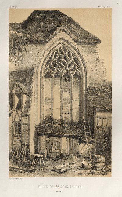 Arquitectura Pintoresca o Monumentos del Siglo XV. y XVI. Siglos: Castillos De Francia De Los Siglos XV Y XVI: Pl.17, Ruina De St. Jean-Le-Bas (Aisne) de Victor Petit